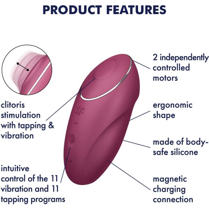 Вібростимулятор-пульсатор Satisfyer Tap & Climax 1 Red, ефект постукування пальцем, 2 мотори