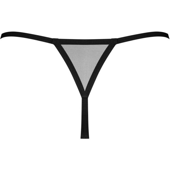 Трусики-стрінги Obsessive Novenes crotchless thong, XS/S, сітка, стрепи, прикраса зі стразами, відкр