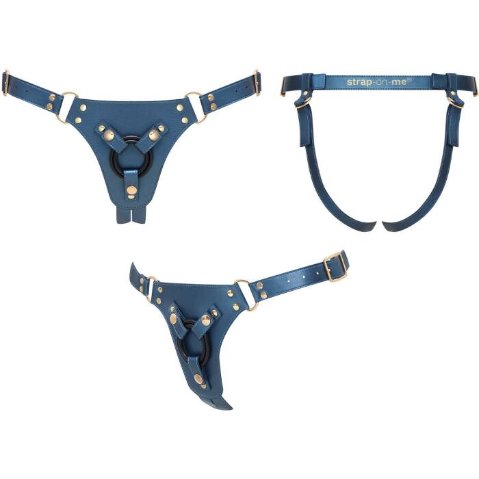 Трусики для страпона Strap-On-Me Leatherette Harness Generous - One Size - Blue