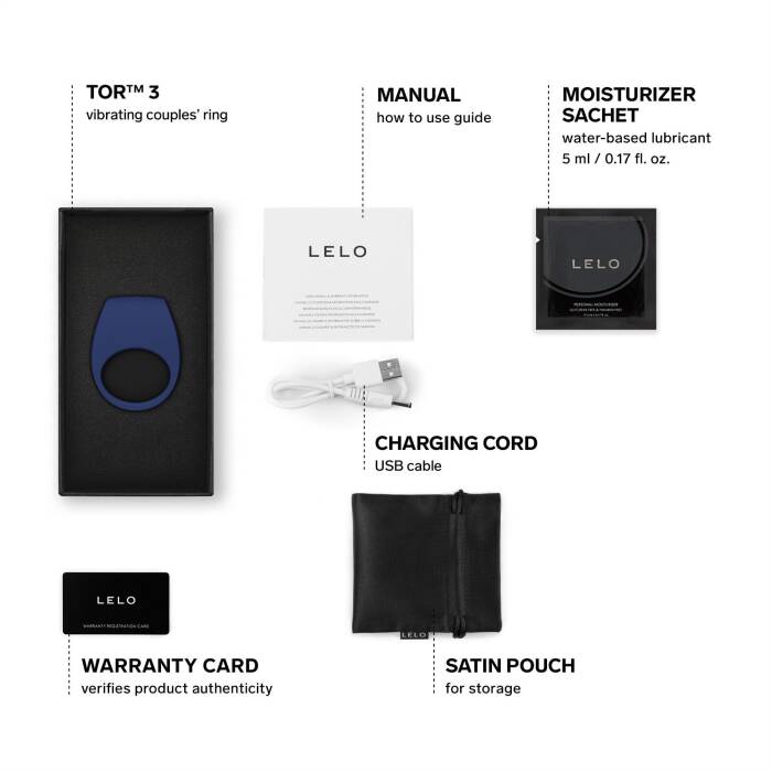 Ерекційне кільце з вібрацією LELO Tor 3 Base Blue, керування зі смартфона