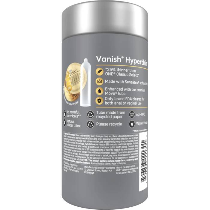Презервативи ONE Vanish Hyperthin 12 шт, подарункова упаковка тюб