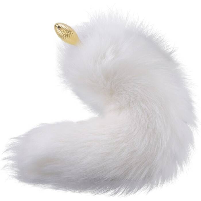 Металева анальна пробка Лисячий хвіст LOCKINK SEVANDA White Fox-Tail Anal Pear-shape Plug