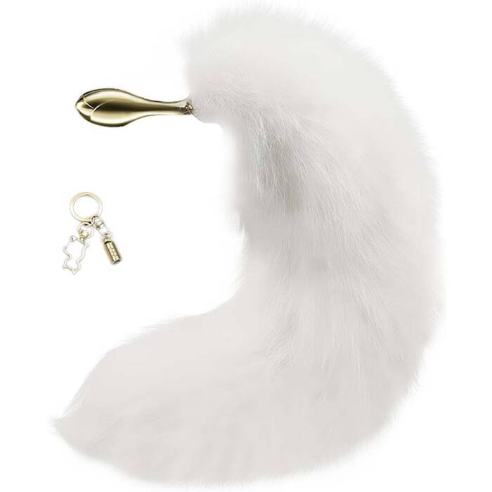 Металева анальна пробка Лисячий хвіст LOCKINK SEVANDA White Fox-Tail Anal Rose-shape Plug