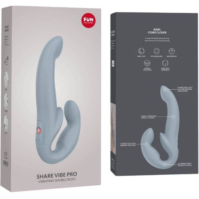 Безремінний страпон з вібрацією Fun Factory SHARE VIBE PRO cool grey, регульований