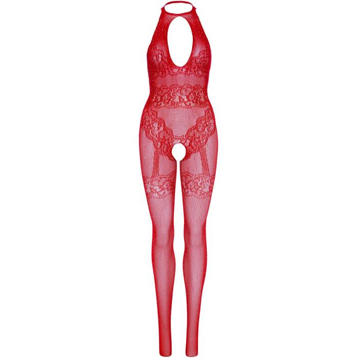 Бодістокінг Leg Avenue Rhinestone Lace and Net Bodystocking Red One Size