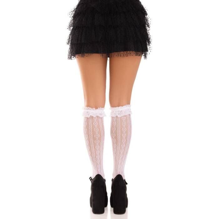 Шкарпетки ажурні з рюшами Leg Avenue Sweetheart Ruffle Cuff Knee Highs White, високі