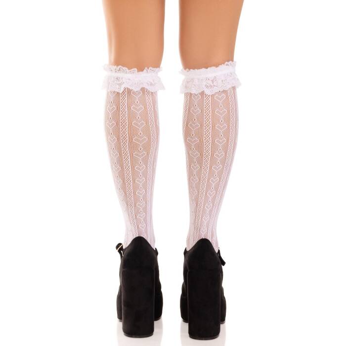 Шкарпетки ажурні з рюшами Leg Avenue Sweetheart Ruffle Cuff Knee Highs White, високі