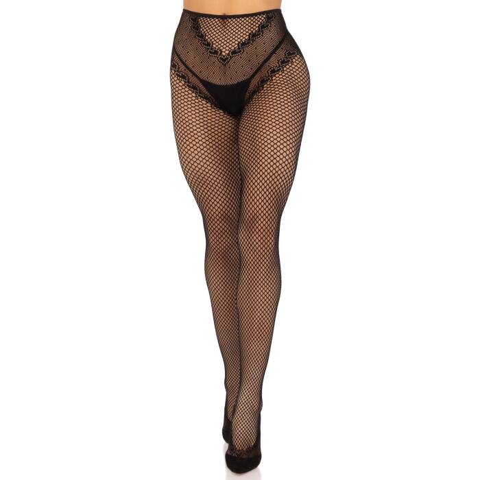 Панчохи Leg Avenue Crotchless Net Tights with Heart Backseam Black One Size