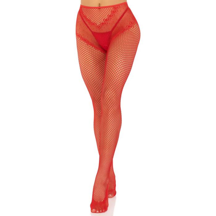 Панчохи Leg Avenue Crotchless Net Tights with Heart Backseam Red One Size