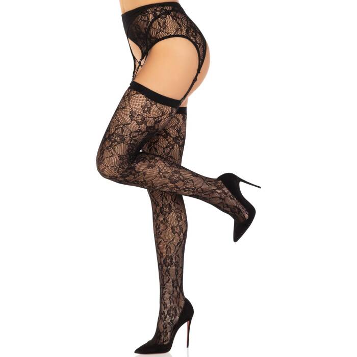 Панчохи Leg Avenue Leg Avenue Lace thigh highs & garterbelt Black One Size