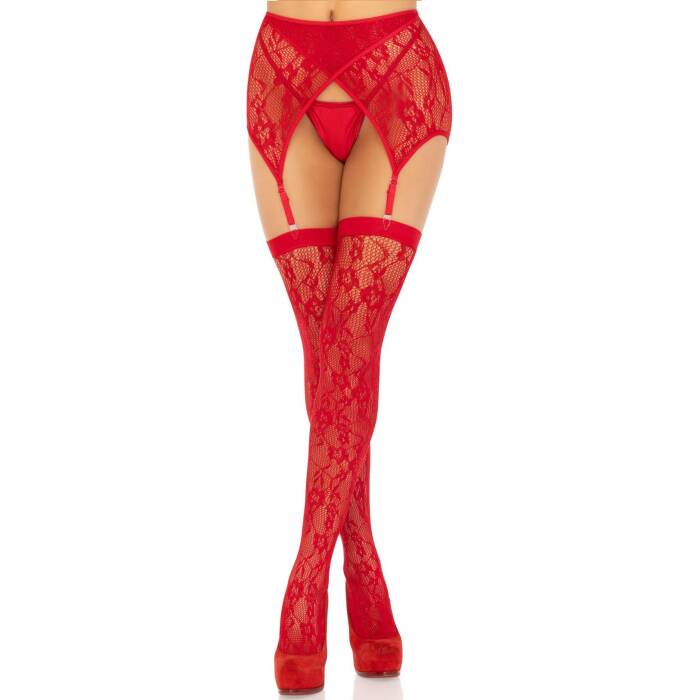 Панчохи Leg Avenue Leg Avenue Lace thigh highs & garterbelt Red One Size