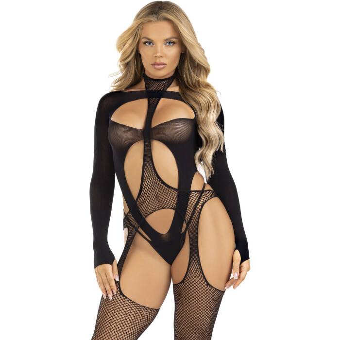 Бодістокінг Leg Avenue Bodystocking with cutout teddy Black One Size