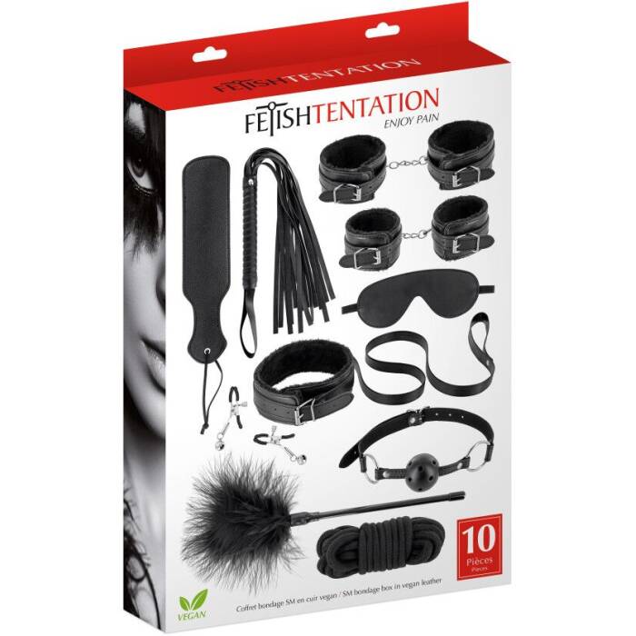 Набір для BDSM Fetish Tentation SM Bondage Box in vegan leather 10pcs