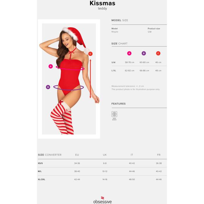 Боді Obsessive Kissmas teddy red S/M