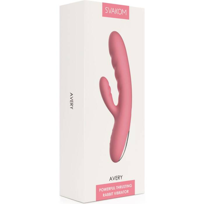 Вібратор-кролик Svakom Avery Strawberry Pink зі стовбуром, що рухається, рух вперед-назад