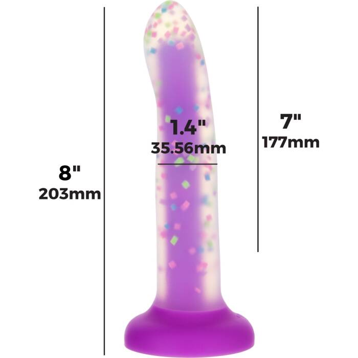 Фалоімітатор, що світиться в темряві, ADDICTION Rave 8″, Glow in the Dark Dildo Purple Confetti, 20,3 см