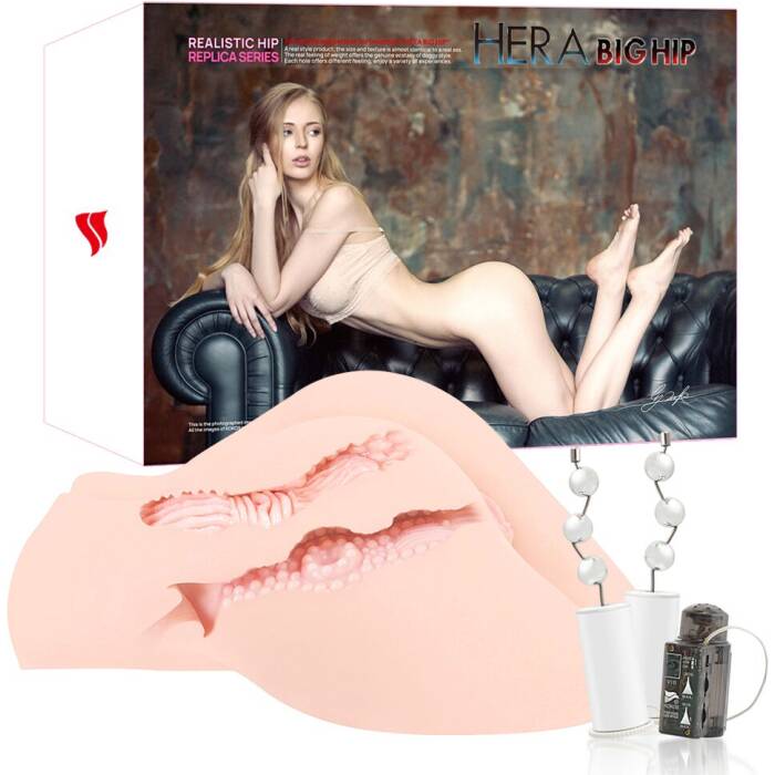 Мастурбатор-попка Kokos Big Hip Hera 2WayPlus з функцією масажу та вібрацією, два входи: вагіна та попка
