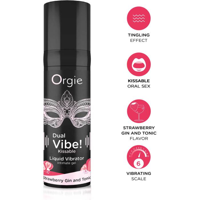 Рідкий вібратор Orgie Dual Vibe! Strawberry Gin & Tonic Kissable Liquid Vibrator, 15 мл