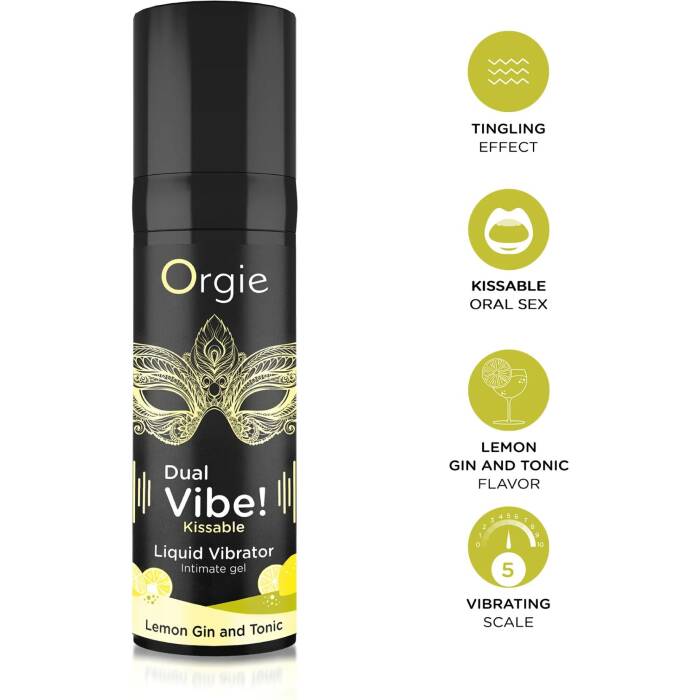 Рідкий вібратор Orgie Dual Vibe! Lemon Gin And Tonic Kissable Liquid Vibrator, 15 мл