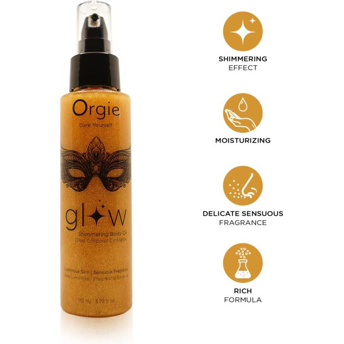 Олія-шимер для тіла Orgie – Glow Shimmering Body Oil (110 мл), чуттєвий аромат, зволоження