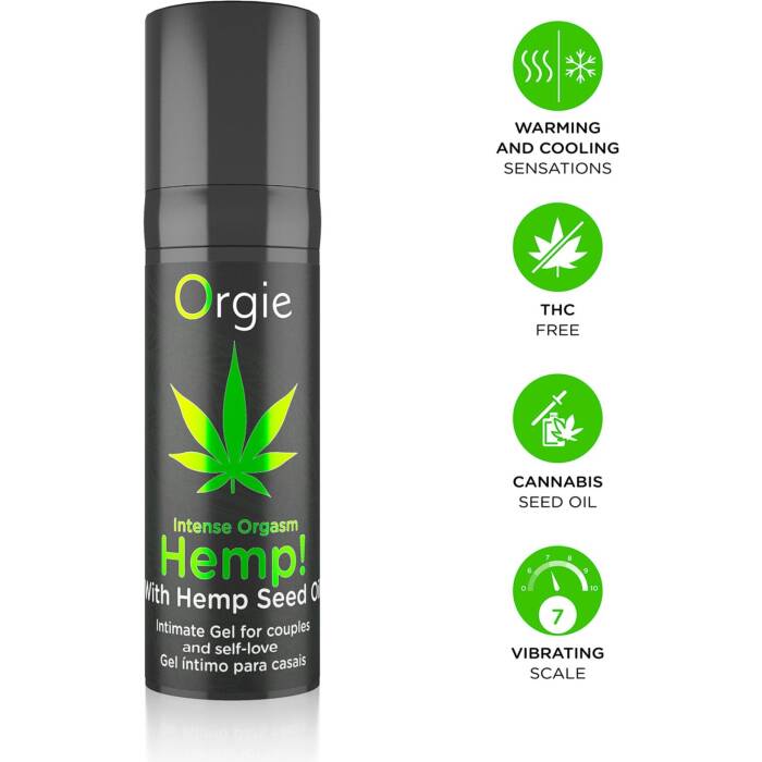 Збуджувальний гель для пар Orgie Hemp! Intense Orgasm, 15 мл, тепло-холод, ефект сильної вібрації