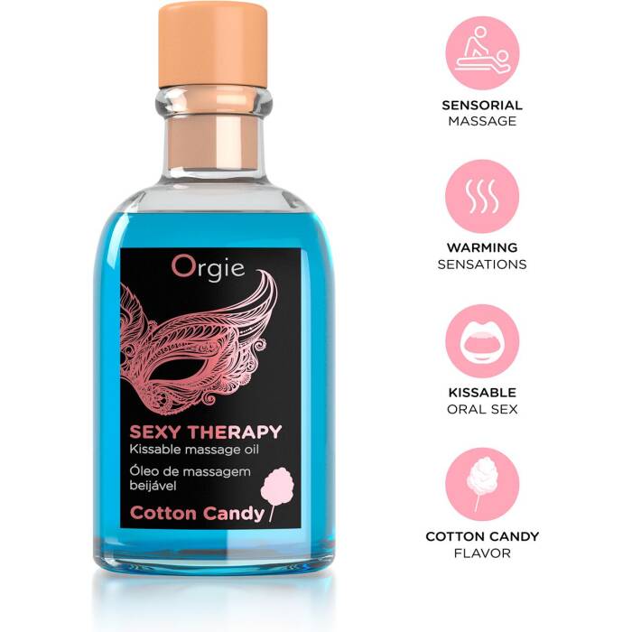 Набір для масажу Orgie – Sexy Therapy Cotton Candy (100 мл), їстівна розігрівальна олія + пір’їнка