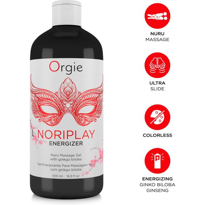 Гель для NURU-масажу Orgie – Noriplay Energizer (500 мл), екстракт гінкго білоба, захисне простирадло