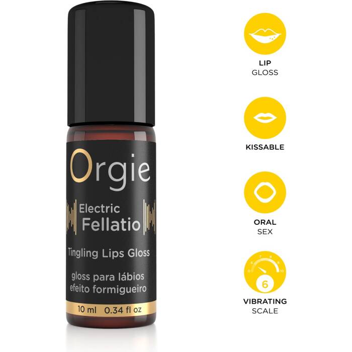 Блиск для губ з ефектом вібрації Orgie Electric Fellatio Lips Gloss, 10 мл, смак фруктового асорті