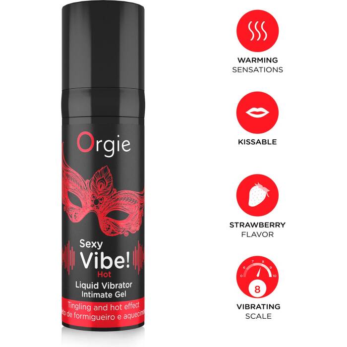 Рідкий вібратор Orgie Sexy Vibe! Hot, 15 мл, зігрівальний, дуже потужний, зі смаком полуниці