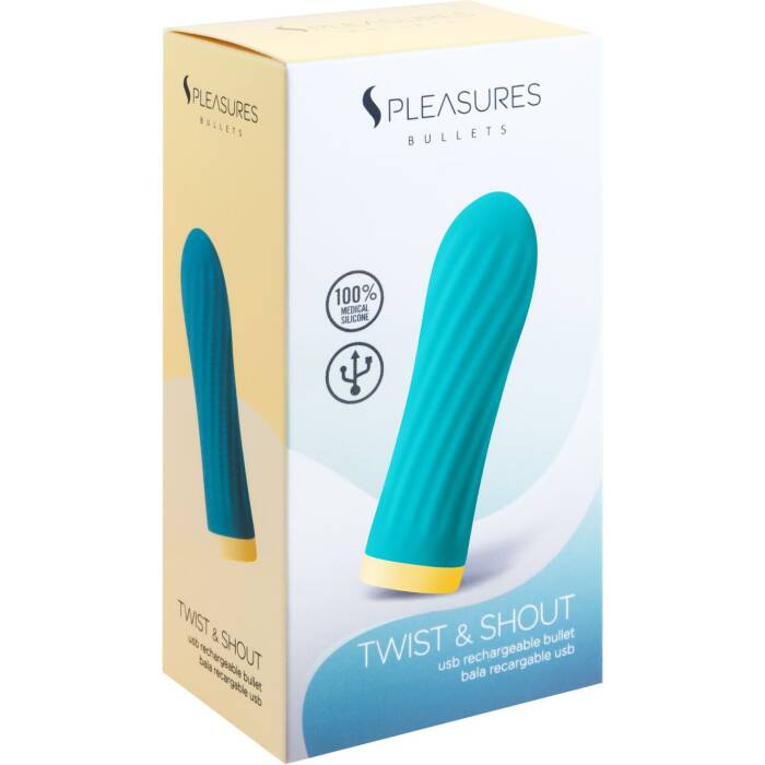 Віброкуля S Pleasures Bullets Twist & Shout Turquoise, бірюзова, ребриста поверхня, 10 режимів
