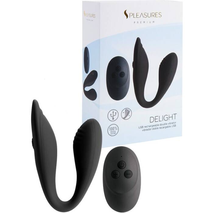 Подвійний вібратор S Pleasures Premium Delight, чорний, для клітора та точки G, 10 режимів