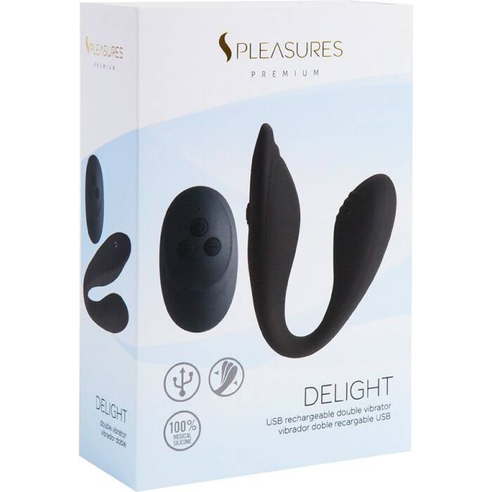 Подвійний вібратор S Pleasures Premium Delight, чорний, для клітора та точки G, 10 режимів
