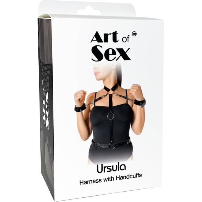 Жіноча портупея з наручниками Art of Sex - Ursula чорна XS-2XL, екошкіра